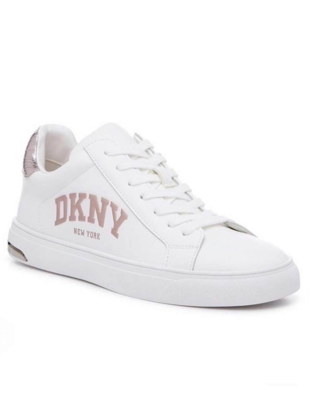 Dkny White And Rose Gold Metallic Abeni Arch Sneakers Size 9.5